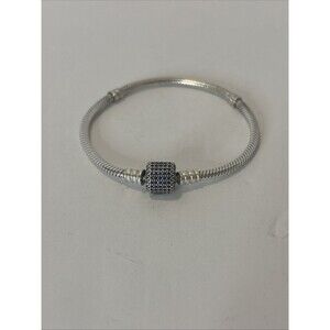 Authentic PANDORA Moments Pavé Royal Blue Barrel Clasp Snake Chain #590723NCB